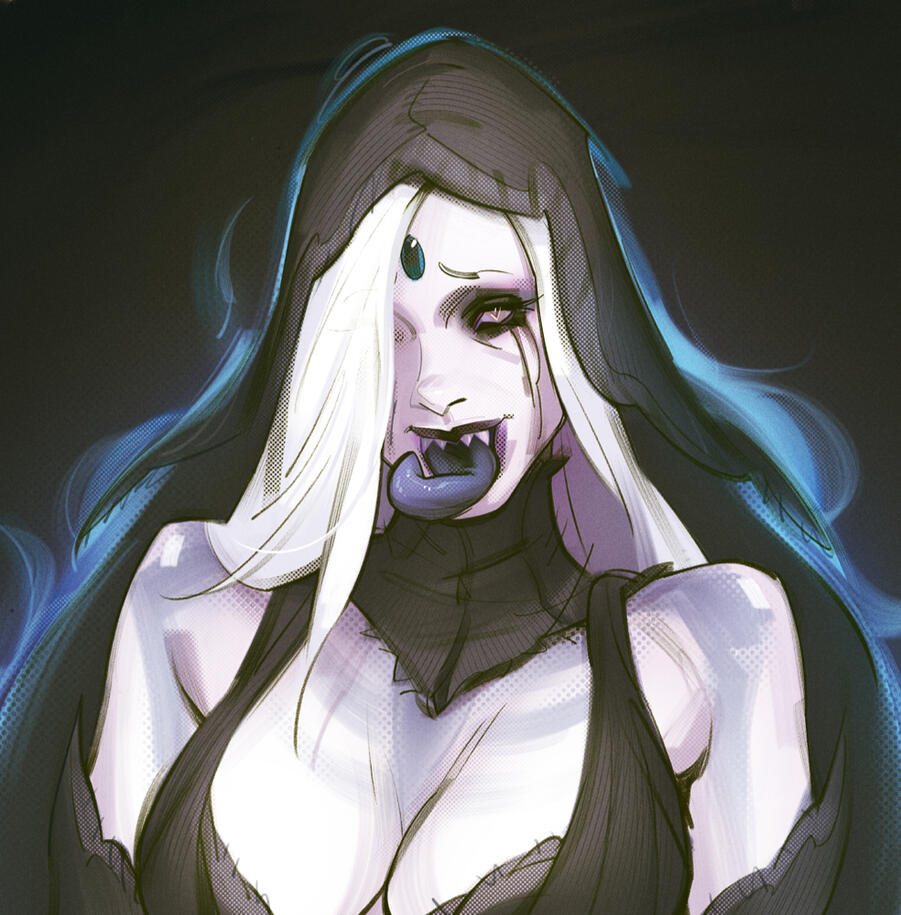 Bust portrait order of a ghostly woman.