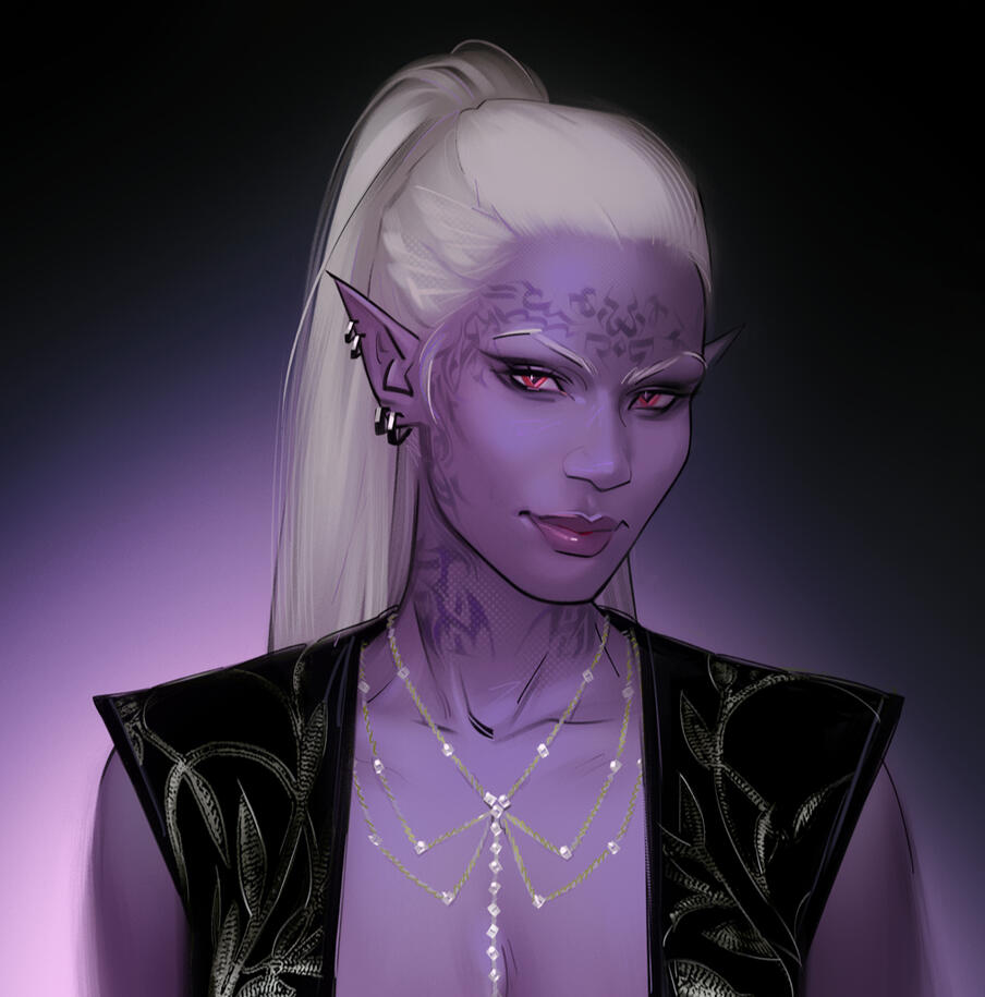 Bust portrait order of a drow woman.