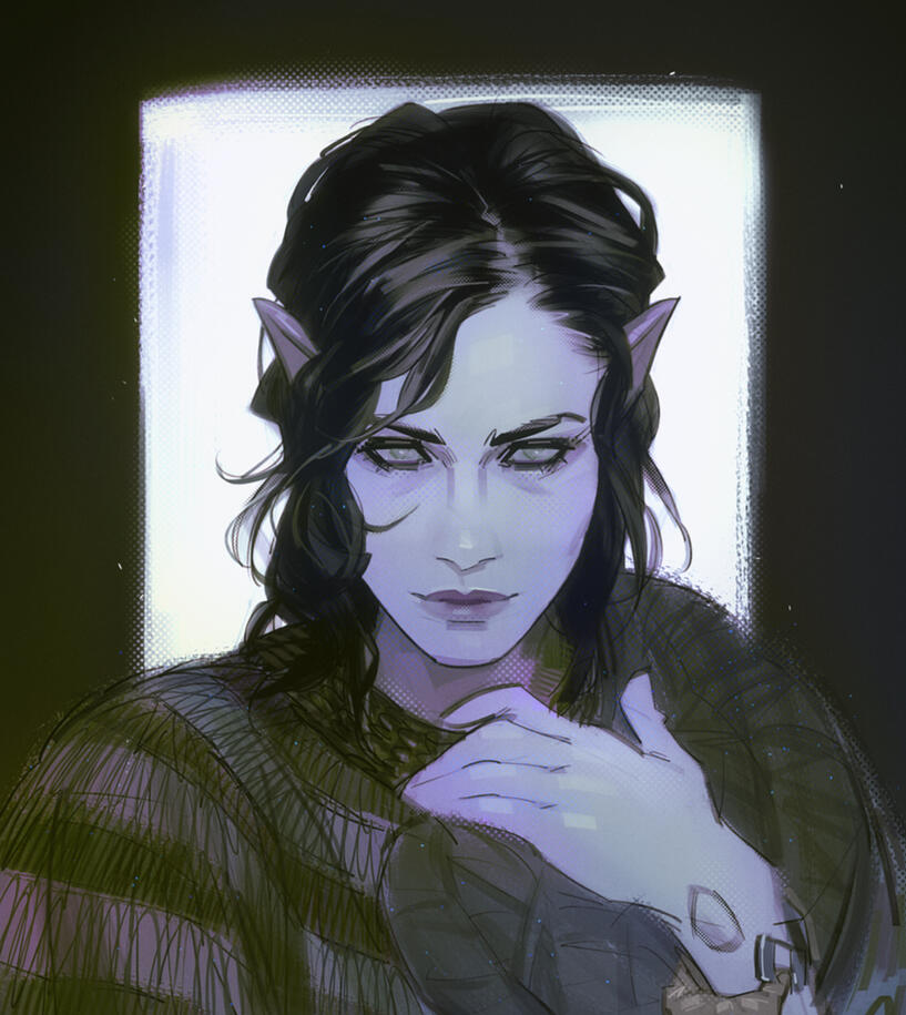 Bust portrait order of a half-elf woman.